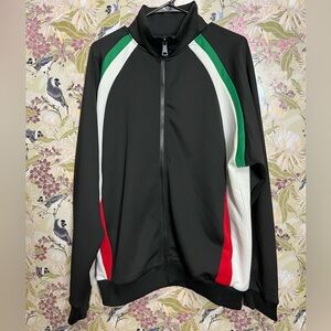 Fashion Nova Black Windbreaker with Tricolor Stripes